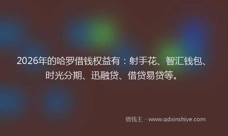 2026年的哈罗借钱权益有：射手花、智汇钱包、时光分期、迅融贷、借贷易贷等。