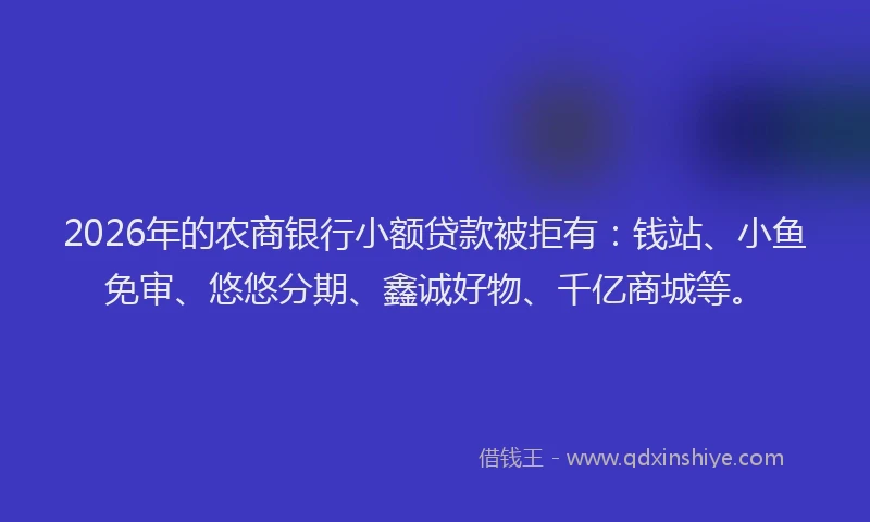 2026年的农商银行小额贷款被拒有：钱站、小鱼免审、悠悠分期、鑫诚好物、千亿商城等。