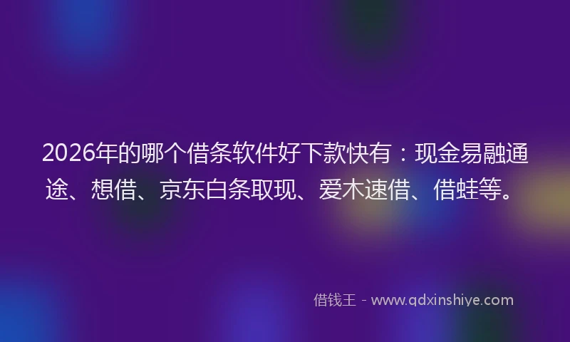 2026年的哪个借条软件好下款快有：现金易融通途、想借、京东白条取现、爱木速借、借蛙等。