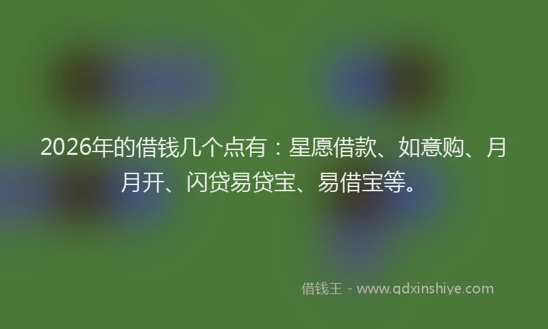 2026年的借钱几个点有：星愿借款、如意购、月月开、闪贷易贷宝、易借宝等。