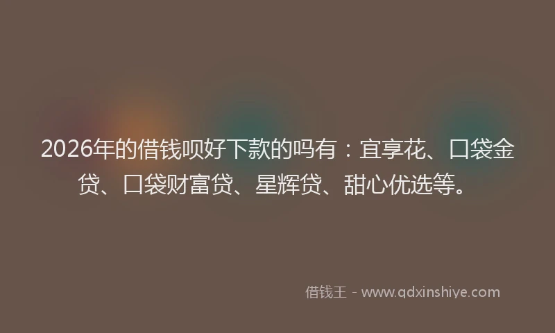 2026年的借钱呗好下款的吗有:宜享花、口袋金贷、口袋财富贷、星辉贷、甜心优选等。
