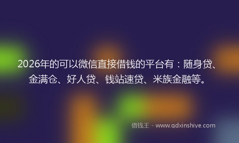 2026年的可以微信直接借钱的平台有：随身贷、金满仓、好人贷、钱站速贷、米族金融等。
