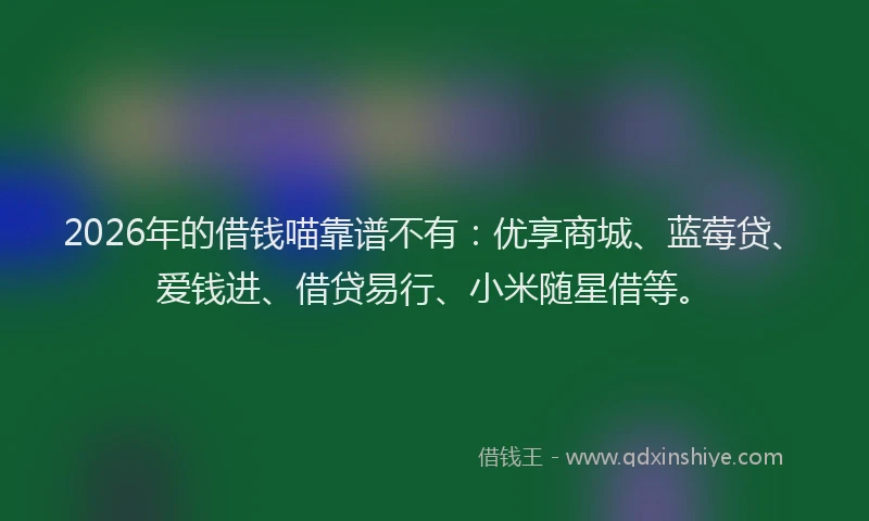 2026年的借钱喵靠谱不有:优享商城、蓝莓贷、爱钱进、借贷易行、小米随星借等。