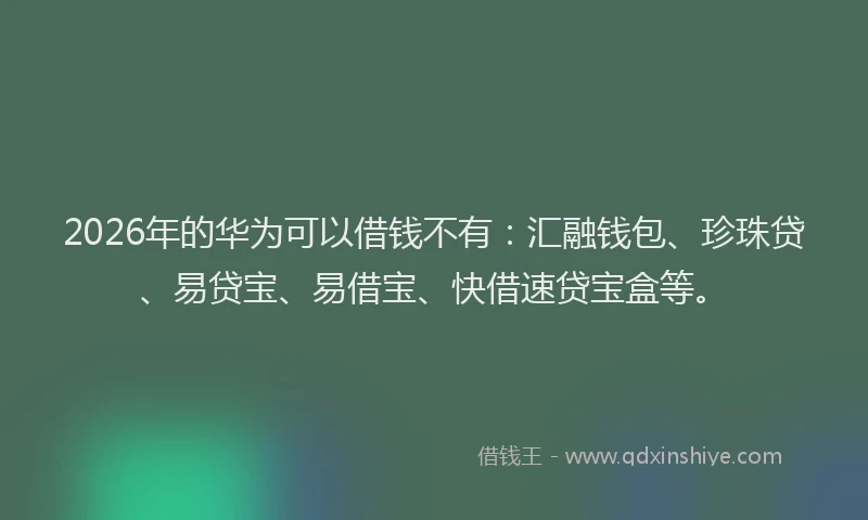 2026年的华为可以借钱不有:汇融钱包、珍珠贷、易贷宝、易借宝、快借速贷宝盒等。