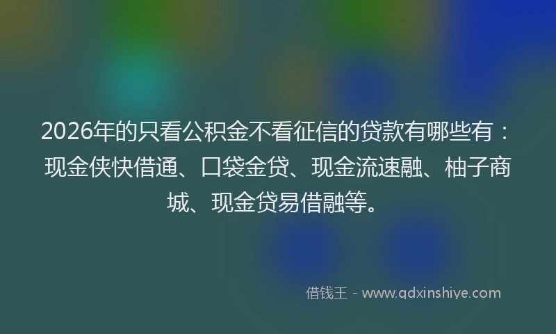 2026年的只看公积金不看征信的贷款有哪些有:现金侠快借通、口袋金贷、现金流速融、柚子商城、现金贷易借融等。