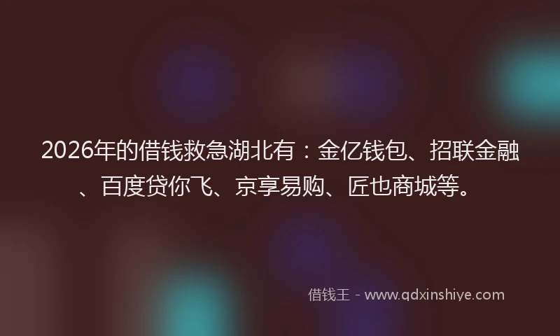 2026年的借钱救急湖北有：金亿钱包、招联金融、百度贷你飞、京享易购、匠也商城等。
