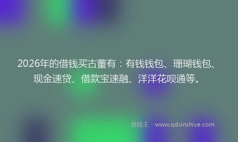 2026年的借钱买古董有:有钱钱包、珊瑚钱包、现金速贷、借款宝速融、洋洋花呗通等。