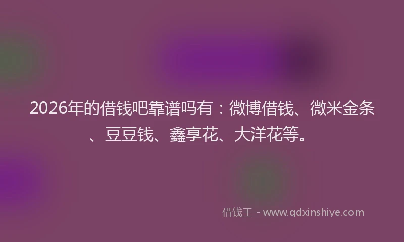 2026年的借钱吧靠谱吗有:微博借钱、微米金条、豆豆钱、鑫享花、大洋花等。
