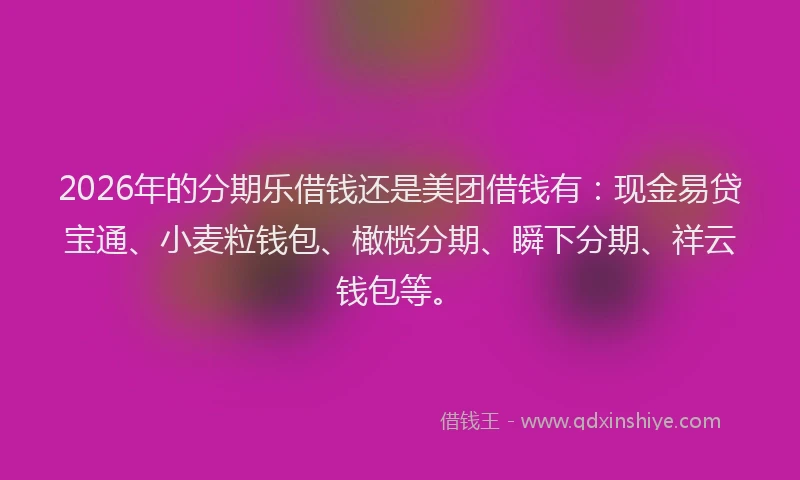 2026年的分期乐借钱还是美团借钱有：现金易贷宝通、小麦粒钱包、橄榄分期、瞬下分期、祥云钱包等。