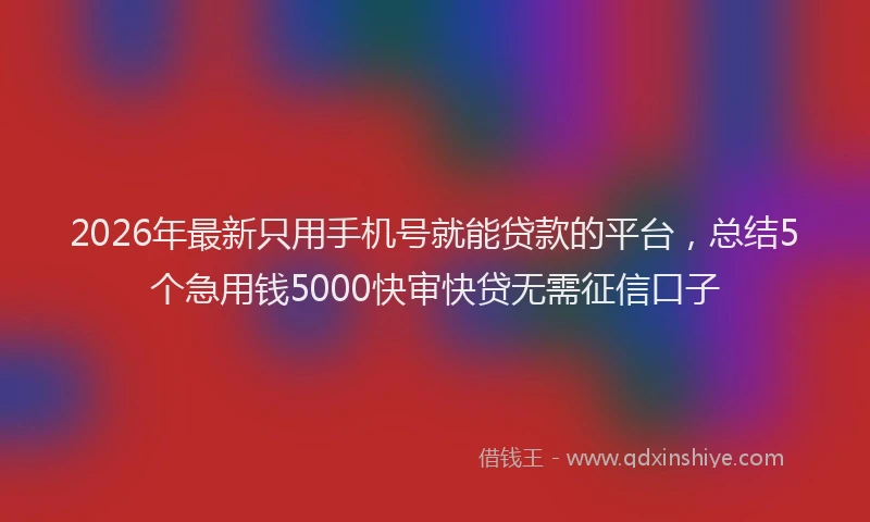 2026年最新只用手机号就能贷款的平台，总结5个急用钱5000快审快贷无需征信口子