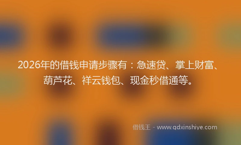 2026年的借钱申请步骤有:急速贷、掌上财富、葫芦花、祥云钱包、现金秒借通等。