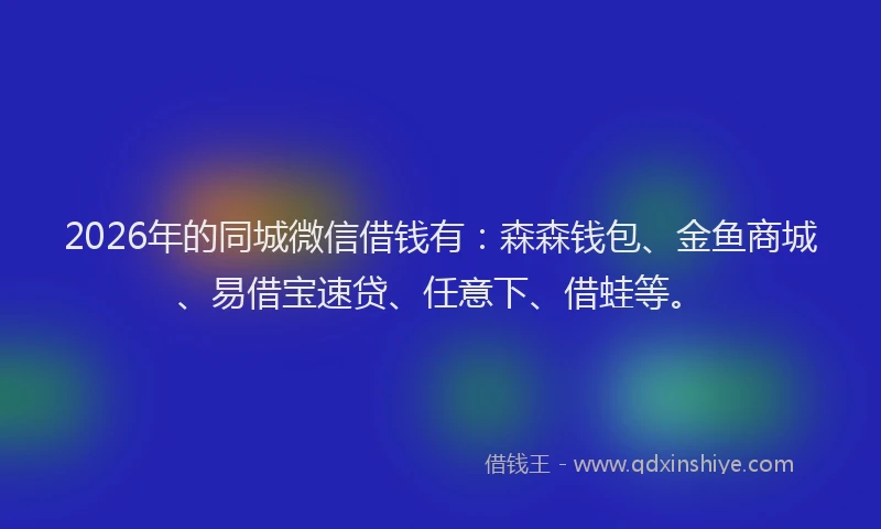 2026年的同城微信借钱有：森森钱包、金鱼商城、易借宝速贷、任意下、借蛙等。