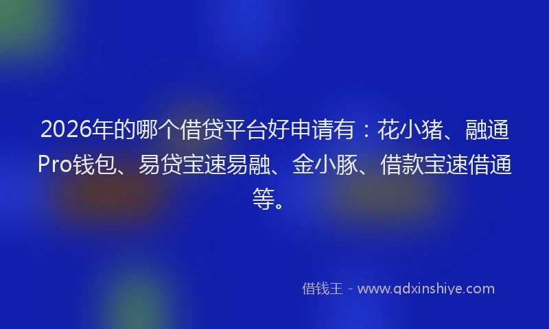 2026年的哪个借贷平台好申请有：花小猪、融通Pro钱包、易贷宝速易融、金小豚、借款宝速借通等。