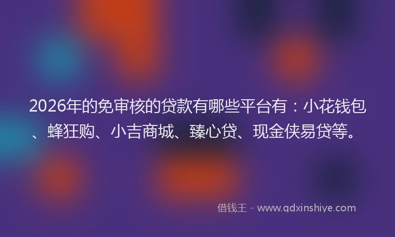 2026年的免审核的贷款有哪些平台有:小花钱包、蜂狂购、小吉商城、臻心贷、现金侠易贷等。
