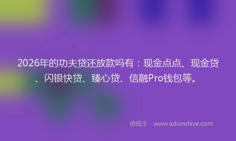 2026年的功夫贷还放款吗有：现金点点、现金贷、闪银快贷、臻心贷、信融Pro钱包等。