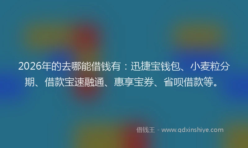 2026年的去哪能借钱有:迅捷宝钱包、小麦粒分期、借款宝速融通、惠享宝券、省呗借款等。