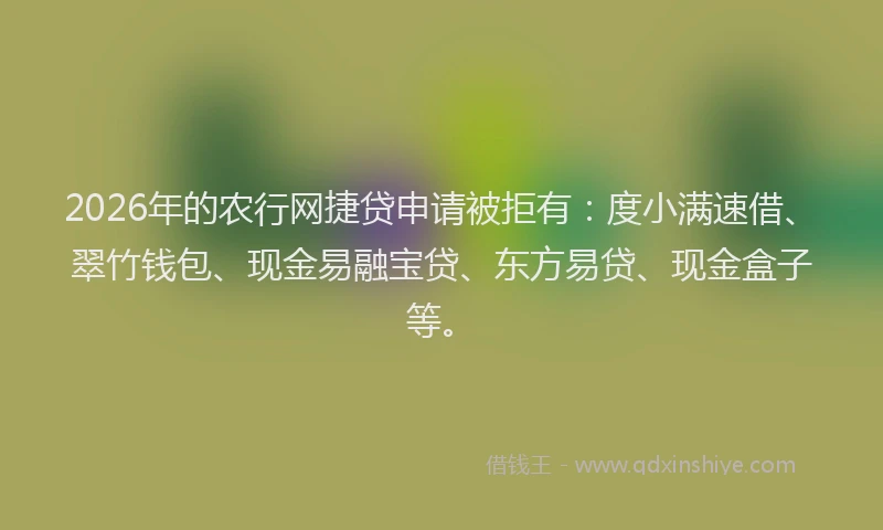 2026年的农行网捷贷申请被拒有：度小满速借、翠竹钱包、现金易融宝贷、东方易贷、现金盒子等。