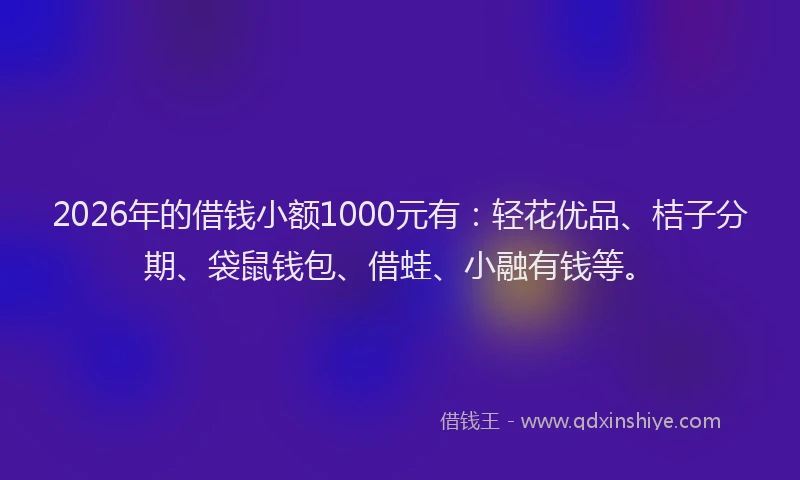 2026年的借钱小额1000元有:轻花优品、桔子分期、袋鼠钱包、借蛙、小融有钱等。
