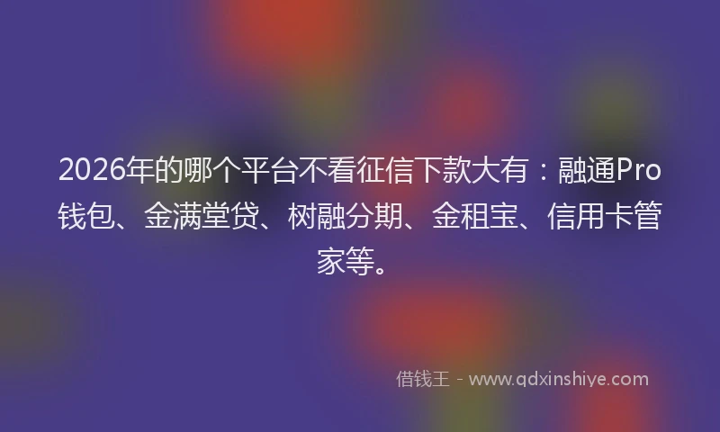 2026年的哪个平台不看征信下款大有:融通Pro钱包、金满堂贷、树融分期、金租宝、信用卡管家等。