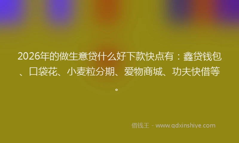 2026年的做生意贷什么好下款快点有：鑫贷钱包、口袋花、小麦粒分期、爱物商城、功夫快借等。