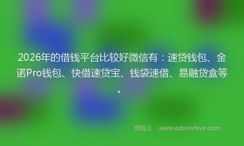 2026年的借钱平台比较好微信有：速贷钱包、金诺Pro钱包、快借速贷宝、钱袋速借、易融贷盒等。