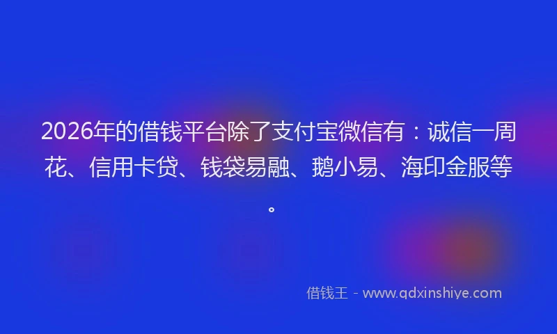 2026年的借钱平台除了支付宝微信有:诚信一周花、信用卡贷、钱袋易融、鹅小易、海印金服等。