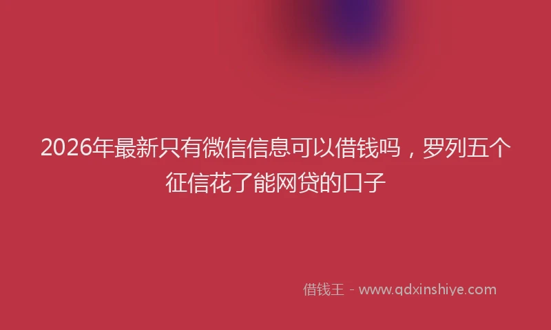 2026年最新只有微信信息可以借钱吗，罗列五个征信花了能网贷的口子