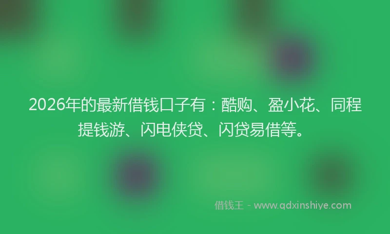 2026年的最新借钱口子有：酷购、盈小花、同程提钱游、闪电侠贷、闪贷易借等。