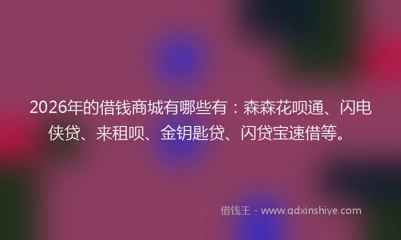 2026年的借钱商城有哪些有:森森花呗通、闪电侠贷、来租呗、金钥匙贷、闪贷宝速借等。
