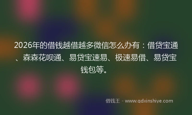 2026年的借钱越借越多微信怎么办有：借贷宝通、森森花呗通、易贷宝速易、极速易借、易贷宝钱包等。