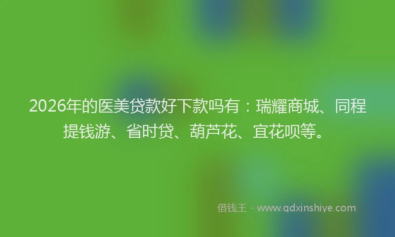 2026年的医美贷款好下款吗有:瑞耀商城、同程提钱游、省时贷、葫芦花、宜花呗等。