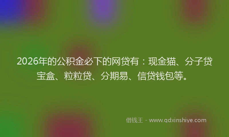 2026年的公积金必下的网贷有：现金猫、分子贷宝盒、粒粒贷、分期易、信贷钱包等。