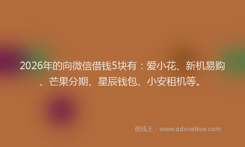 2026年的向微信借钱5块有：爱小花、新机易购、芒果分期、星辰钱包、小安租机等。