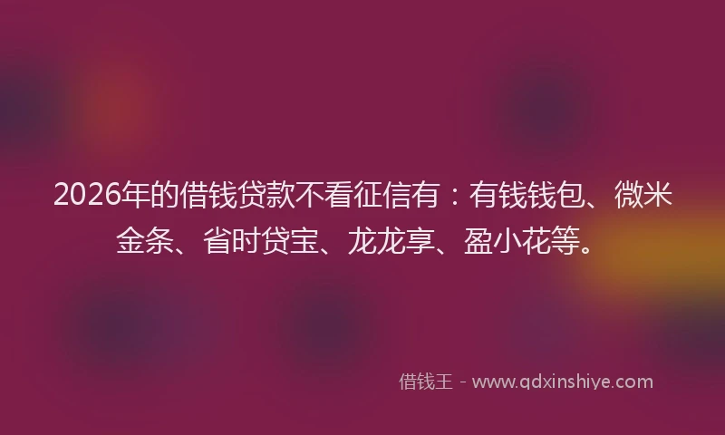 2026年的借钱贷款不看征信有：有钱钱包、微米金条、省时贷宝、龙龙享、盈小花等。