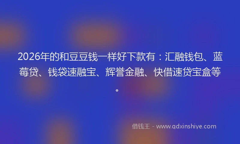 2026年的和豆豆钱一样好下款有：汇融钱包、蓝莓贷、钱袋速融宝、辉誉金融、快借速贷宝盒等。
