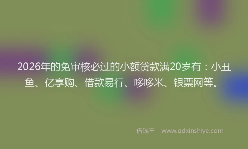 2026年的免审核必过的小额贷款满20岁有：小丑鱼、亿享购、借款易行、哆哆米、银票网等。