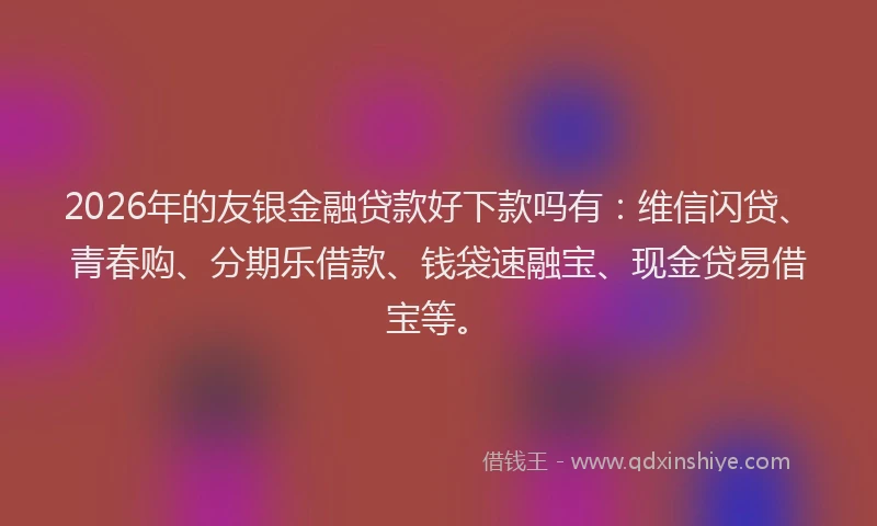 2026年的友银金融贷款好下款吗有：维信闪贷、青春购、分期乐借款、钱袋速融宝、现金贷易借宝等。