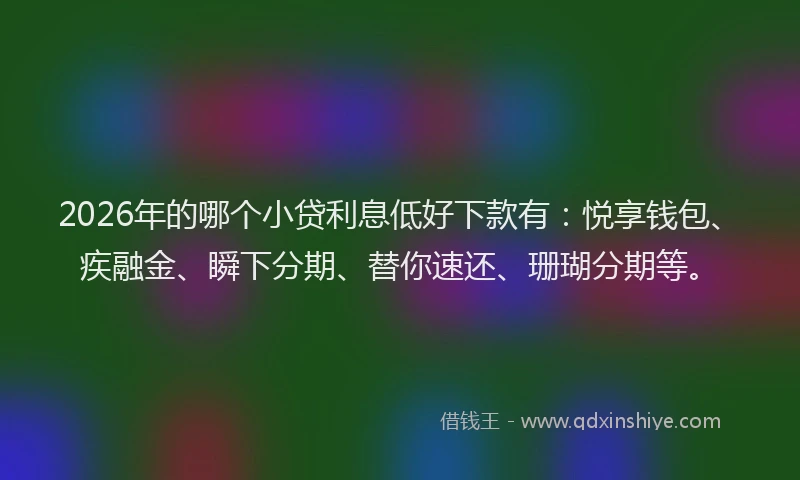 2026年的哪个小贷利息低好下款有:悦享钱包、疾融金、瞬下分期、替你速还、珊瑚分期等。