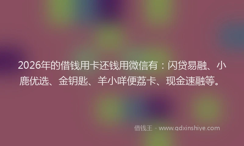 2026年的借钱用卡还钱用微信有:闪贷易融、小鹿优选、金钥匙、羊小咩便荔卡、现金速融等。