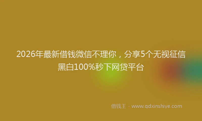 2026年最新借钱微信不理你，分享5个无视征信黑白100%秒下网贷平台