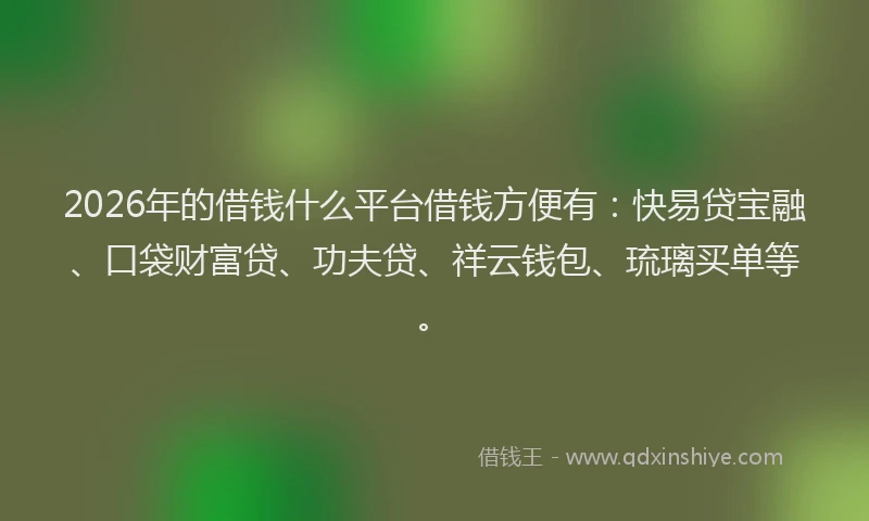 2026年的借钱什么平台借钱方便有:快易贷宝融、口袋财富贷、功夫贷、祥云钱包、琉璃买单等。