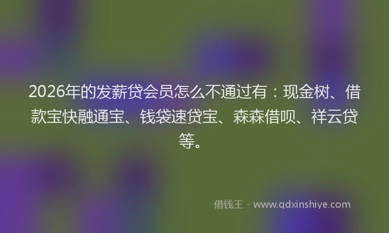 2026年的发薪贷会员怎么不通过有：现金树、借款宝快融通宝、钱袋速贷宝、森森借呗、祥云贷等。