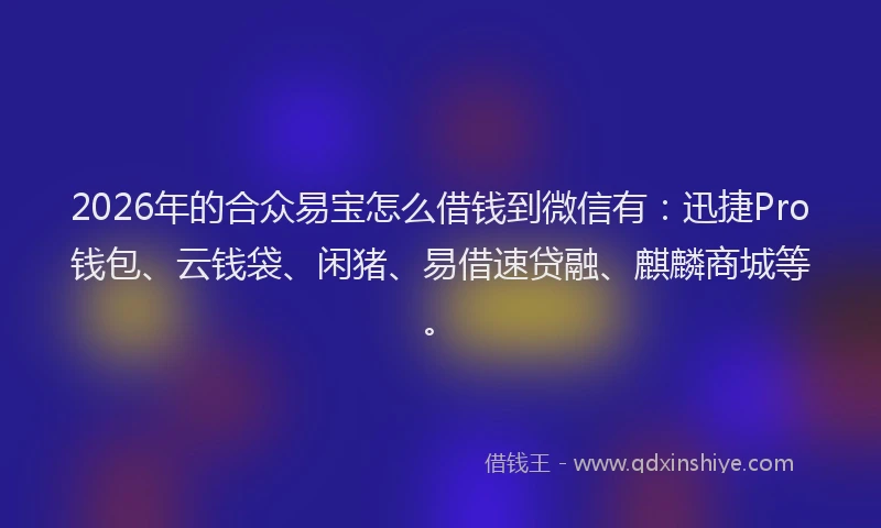 2026年的合众易宝怎么借钱到微信有:迅捷Pro钱包、云钱袋、闲猪、易借速贷融、麒麟商城等。