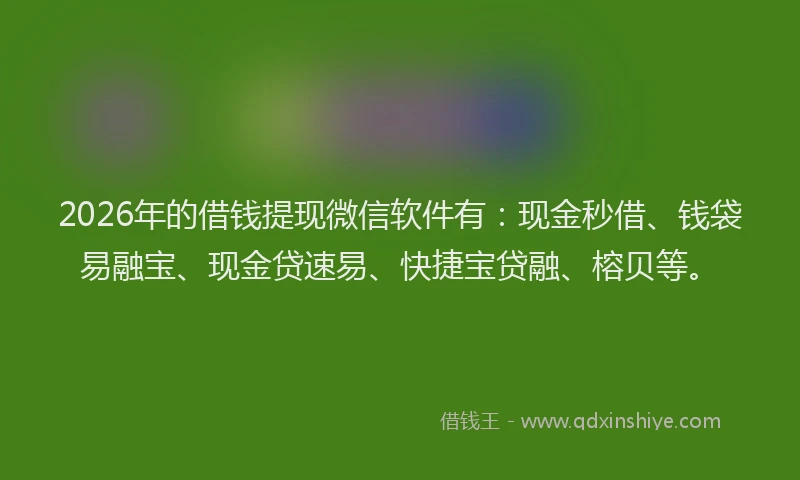 2026年的借钱提现微信软件有：现金秒借、钱袋易融宝、现金贷速易、快捷宝贷融、榕贝等。
