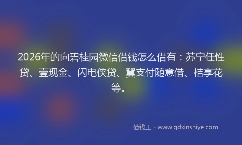 2026年的向碧桂园微信借钱怎么借有：苏宁任性贷、壹现金、闪电侠贷、翼支付随意借、桔享花等。
