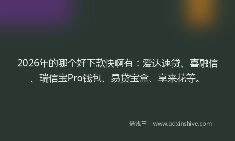 2026年的哪个好下款快啊有:爱达速贷、喜融信、瑞信宝Pro钱包、易贷宝盒、享来花等。
