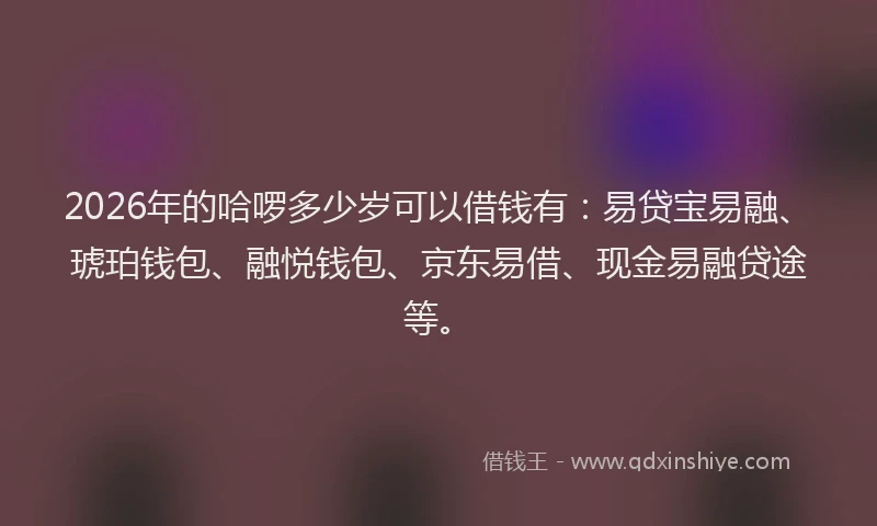 2026年的哈啰多少岁可以借钱有:易贷宝易融、琥珀钱包、融悦钱包、京东易借、现金易融贷途等。