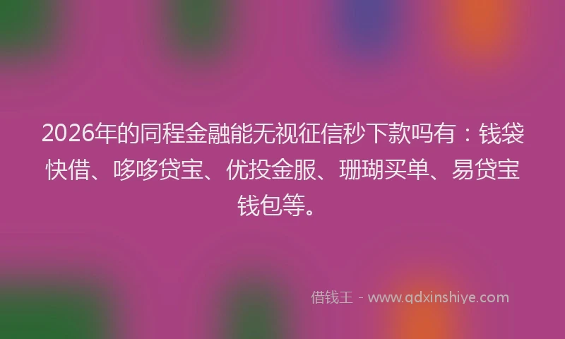 2026年的同程金融能无视征信秒下款吗有：钱袋快借、哆哆贷宝、优投金服、珊瑚买单、易贷宝钱包等。