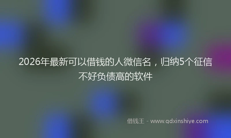2026年最新可以借钱的人微信名，归纳5个征信不好负债高的软件
