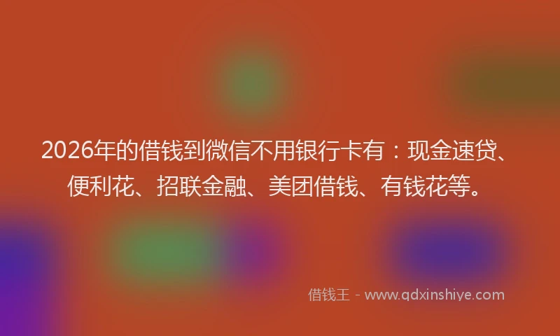 2026年的借钱到微信不用银行卡有:现金速贷、便利花、招联金融、美团借钱、有钱花等。